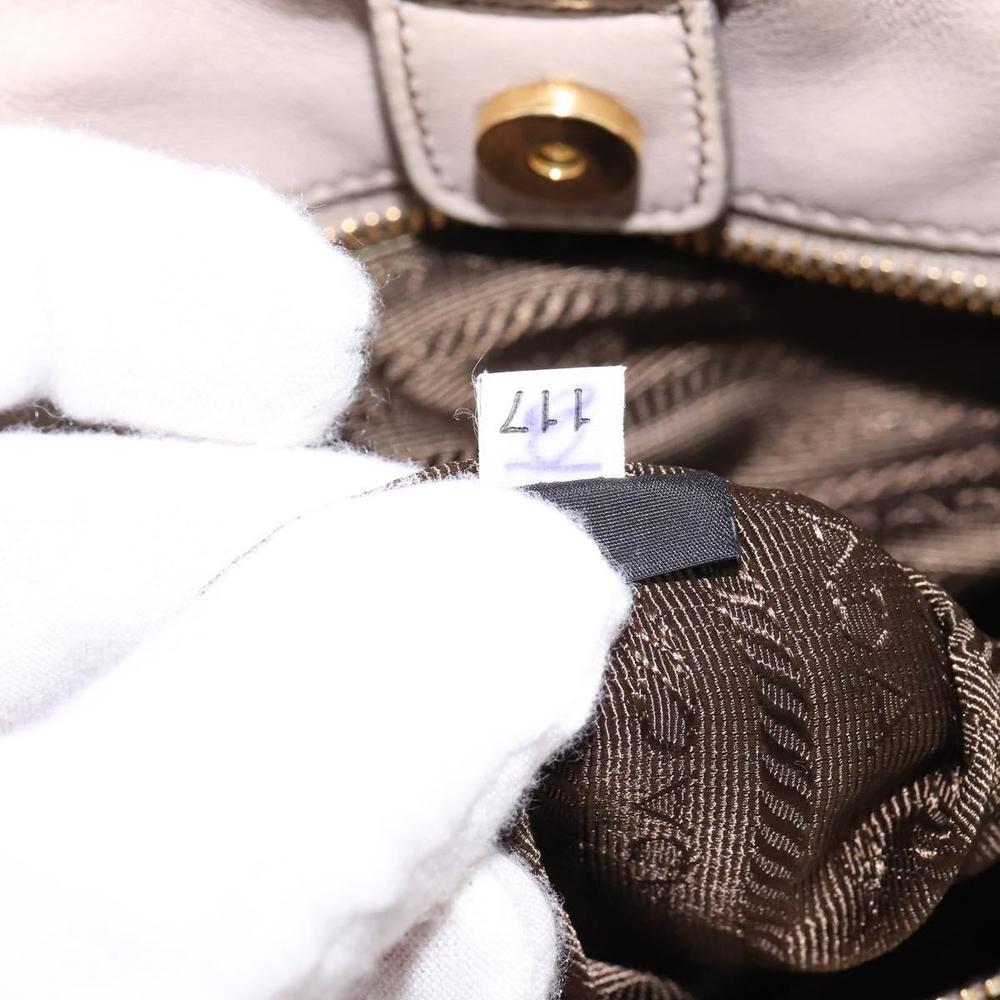 PRADA Gathered Hand Bag Leather 2way Beige Gold Auth BA5654 - Picture 12 of 16